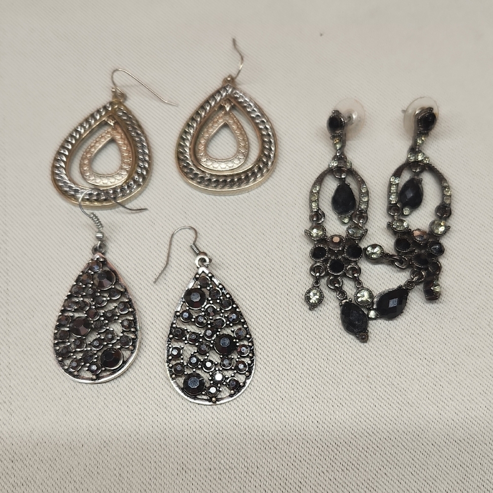 Silver and Black Fashion Earrings 3 Sets